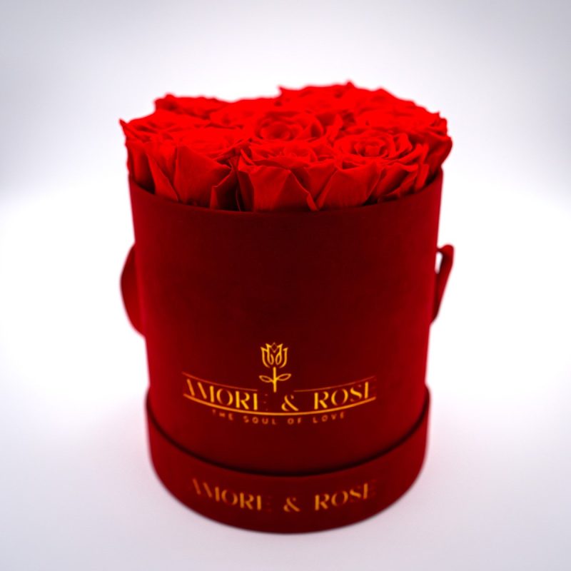 Electra Velvet – Round Box x 12 Natural Red Roses
